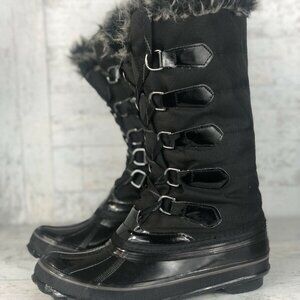 NINE WEST Boots Faux Fur Lined WOMENS Size 7 M Black Winter Snow‎ GUC